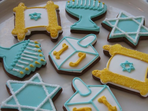 An assortment of festive Hanukkah cookies. 