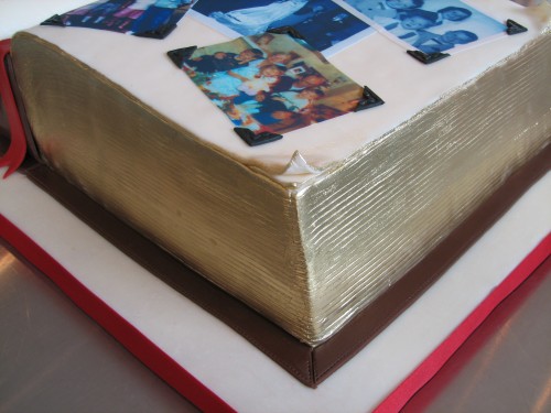 Scrapbook of memories cake for an 80th birthday party